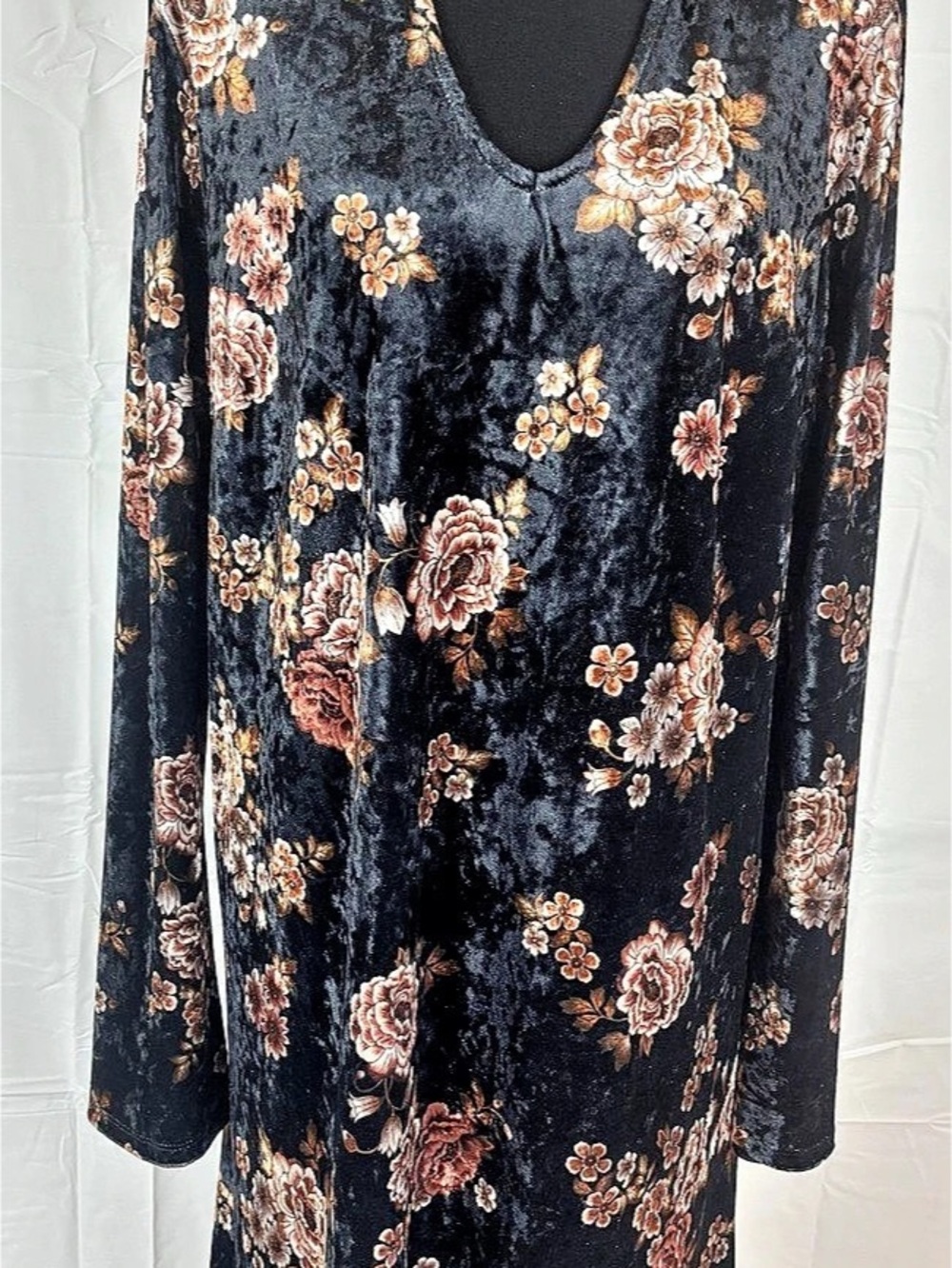 Bobeau Floral Velvet Midi Dress Black XL Like New
